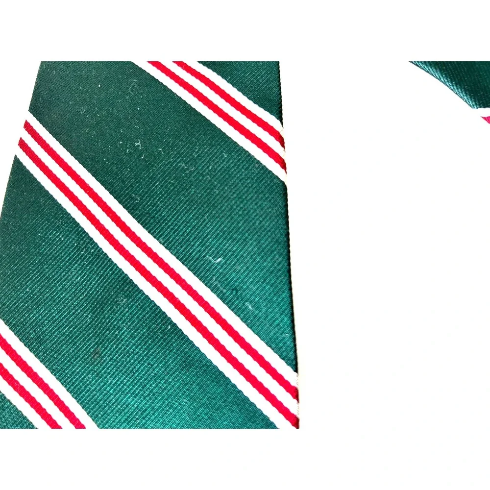 Vtg Rooster Silk Tie Green Burgundy White Regimental Stripe Ivy Preppy USA